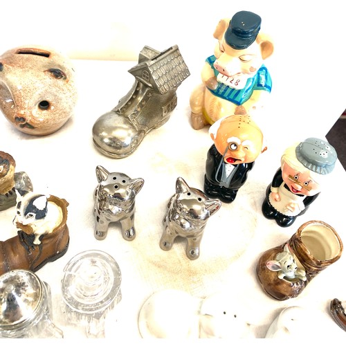 168 - Selection of collectable and novelty items to include salt and pepper pots, money boxes, small orien... 