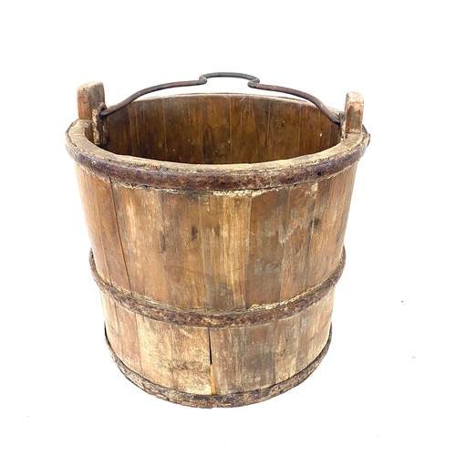 161 - Edwardian wooden well bucket, approximate measurements:  height excluding handle 11.5 inches, diamet... 