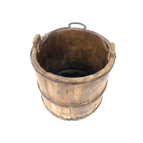 161 - Edwardian wooden well bucket, approximate measurements:  height excluding handle 11.5 inches, diamet... 