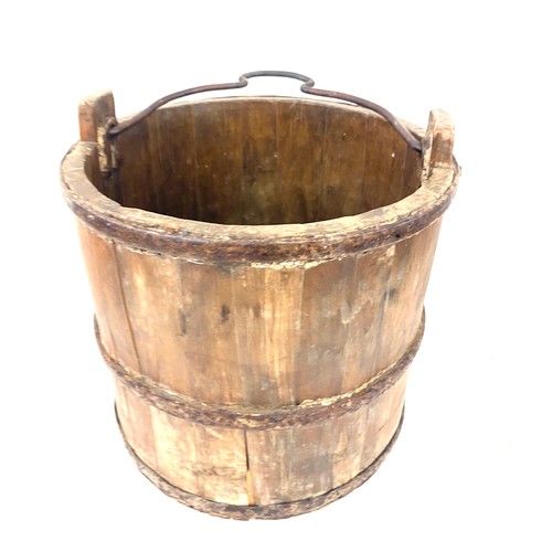 161 - Edwardian wooden well bucket, approximate measurements:  height excluding handle 11.5 inches, diamet... 