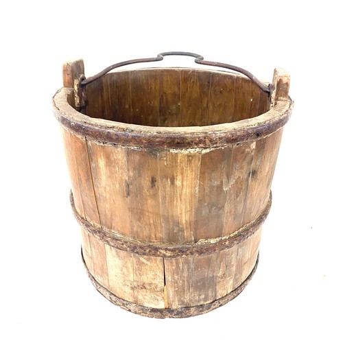 161 - Edwardian wooden well bucket, approximate measurements:  height excluding handle 11.5 inches, diamet... 