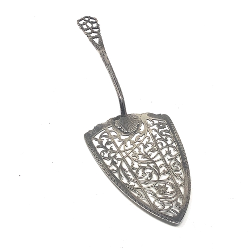47 - Antique silver cake server hallmarks partially concealed measures approx 250cm by 85cm
