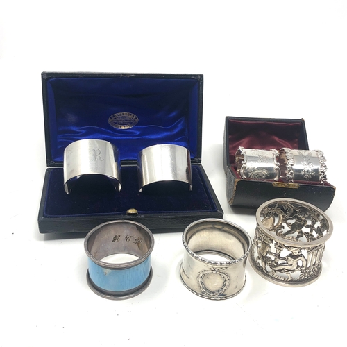42 - Selection of antique boxed & loose silver napkin rings