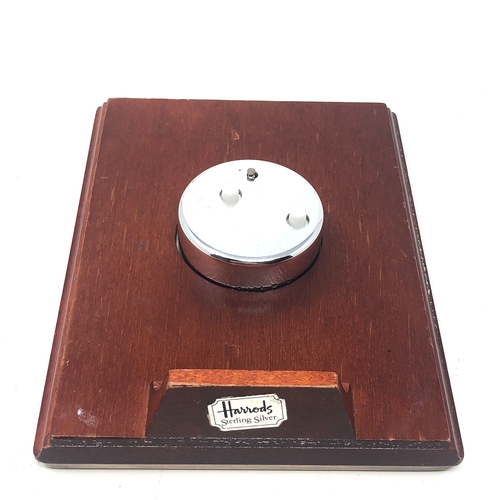 21 - Harrods hallmarked silver mantle / desk clock the clock is working