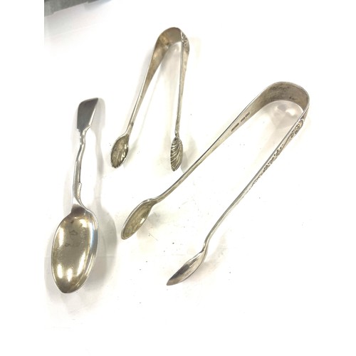 494 - 2 Pairs of Victorian Silver sugar tongs and a silver teaspoon All Sheffield 1900, 1905, 1919 hallmar... 