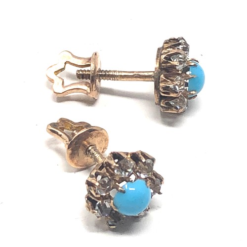 178 - gold antique turquoise & paste cluster screw-back stud earrings (1.4g)