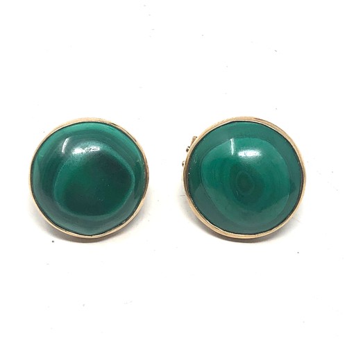 173 - 9ct gold vintage malachite french clip statement earrings (13.7g)