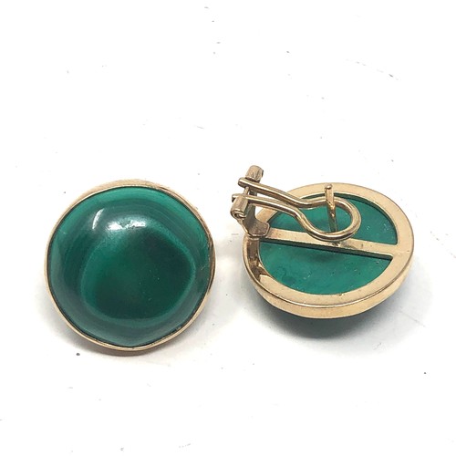 173 - 9ct gold vintage malachite french clip statement earrings (13.7g)