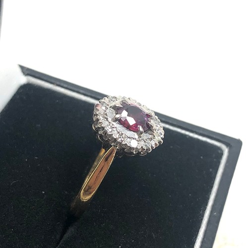 176 - 18ct gold vintage ruby & diamond halo dress ring (3.2g)