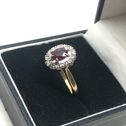 176 - 18ct gold vintage ruby & diamond halo dress ring (3.2g)