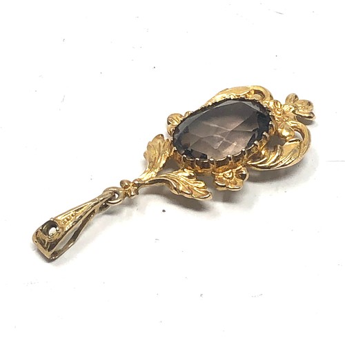 161 - 9ct gold vintage smoky quartz ornate floral pendant (4.1g)