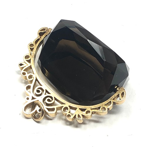 159 - 9ct gold vintage smoky quartz large spinner fob pendant (23.4g)