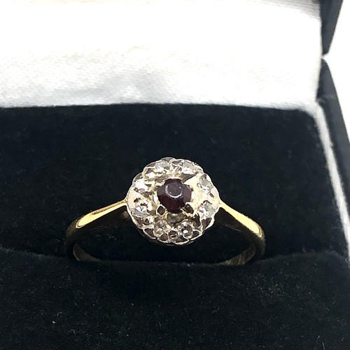 164 - 18ct gold & platinum garnet and diamond halo dress ring (1.8g)