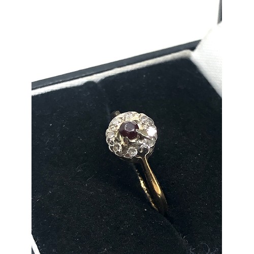 164 - 18ct gold & platinum garnet and diamond halo dress ring (1.8g)