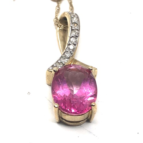 153 - 9ct gold diamond & pink topaz pendant necklace (3g)