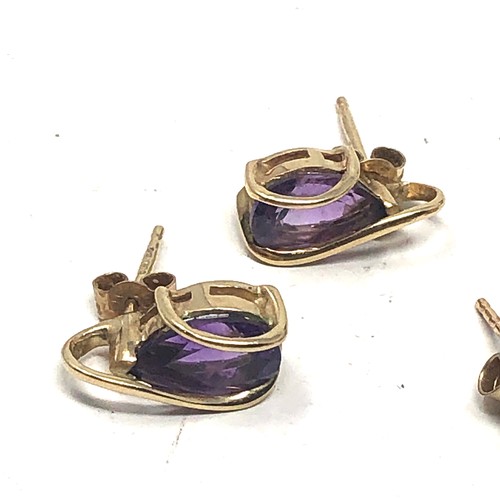 138 - 3 x 9ct gold earrings including topaz, sapphire and amethyst (4.3g)