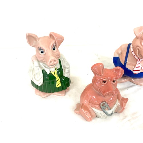 106 - 3 Natwest pigs with original stoppers, Baby, daughter, brother, good overall condition