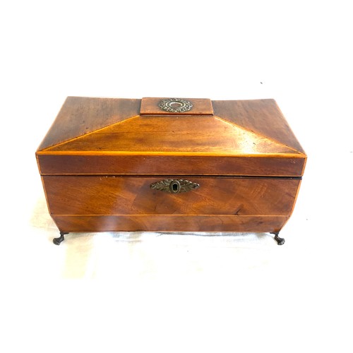 634 - Antique victorian mahogany cross banded tea caddy, later made into a jewellery box