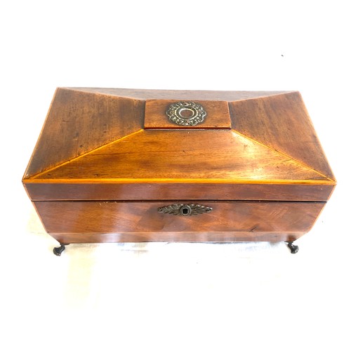 634 - Antique victorian mahogany cross banded tea caddy, later made into a jewellery box