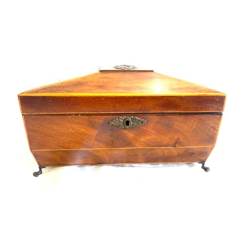 634 - Antique victorian mahogany cross banded tea caddy, later made into a jewellery box