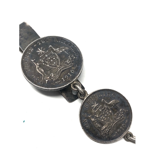 23 - silver 1910 australian coin watch chain
