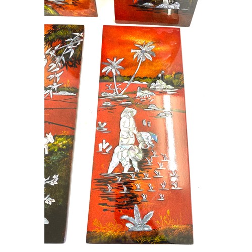 65 - 4 Boxed oriental panels, each measures 8 inches wide 19.5 inches tall