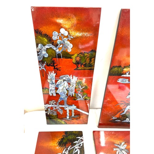 65 - 4 Boxed oriental panels, each measures 8 inches wide 19.5 inches tall