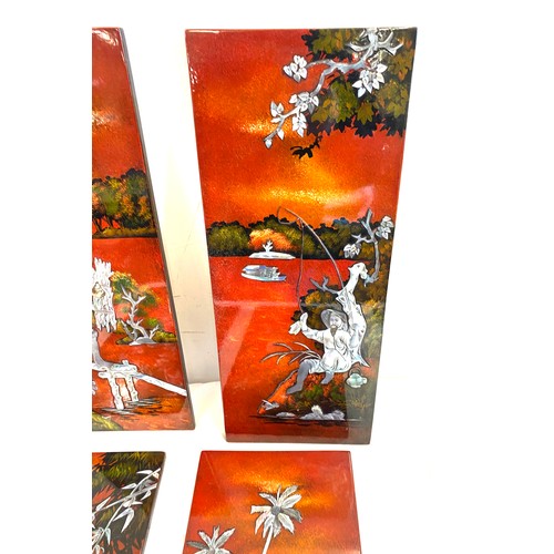 65 - 4 Boxed oriental panels, each measures 8 inches wide 19.5 inches tall