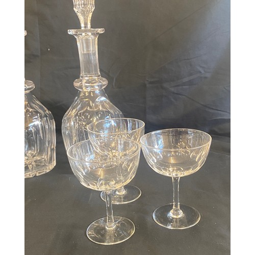 88 - Six matching glasses and two glass matching decanters with their stoppers- decanters measure approx ... 