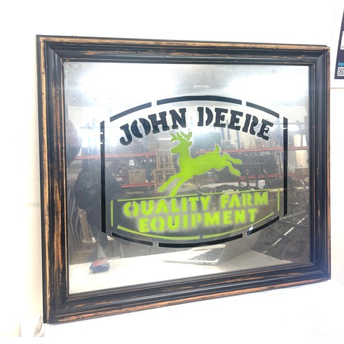 121 - Framed advertising John Deer Quality Farm Implement mirror measures approx 25 inches by 29 inches