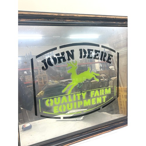 121 - Framed advertising John Deer Quality Farm Implement mirror measures approx 25 inches by 29 inches