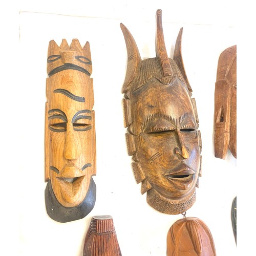 72 - Selection 6 vintage wooden African masks, various sizes, largest measures:  16.5 inches in length