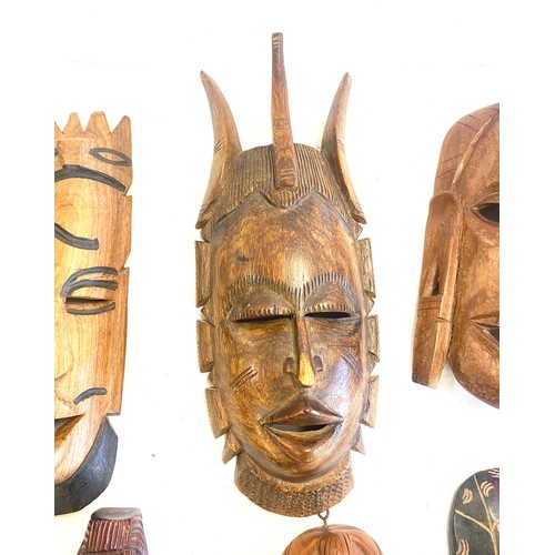 72 - Selection 6 vintage wooden African masks, various sizes, largest measures:  16.5 inches in length