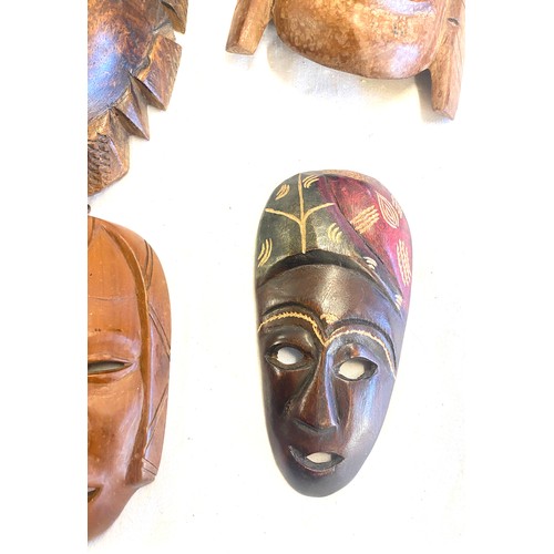 72 - Selection 6 vintage wooden African masks, various sizes, largest measures:  16.5 inches in length