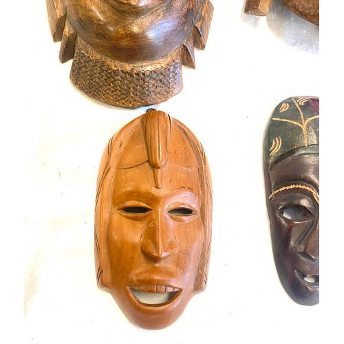 72 - Selection 6 vintage wooden African masks, various sizes, largest measures:  16.5 inches in length