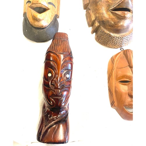 72 - Selection 6 vintage wooden African masks, various sizes, largest measures:  16.5 inches in length