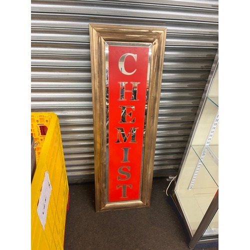 180 - Framed advertising Chemist mirror frame measures approx 55 inches by 18 inches