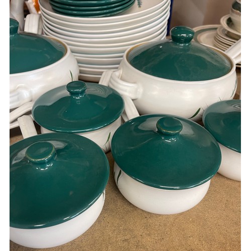 392 - Large selection of Denby Ware green wheat pottery to include part dinner and tea services approximat... 