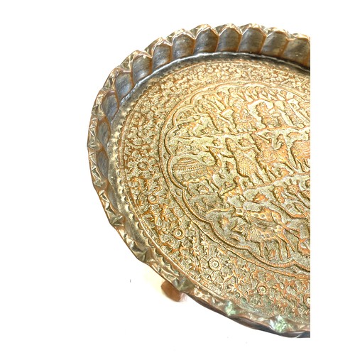 214 - Vintage Indian brass tray table, approximate diameter of tray 15.5 inches, Height 10 inches, with wo... 