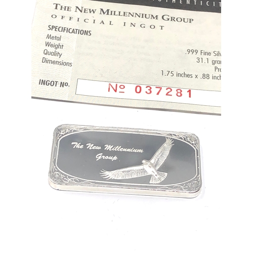 8 - Boxed the new millennium group official 1oz 999.silver ingot with coa