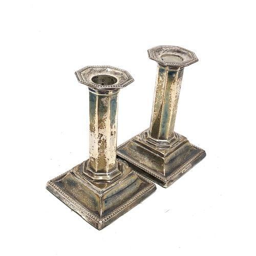 15 - Pair of antique silver candlesticks measure approx 13cm tall  Sheffield silver hallmarks