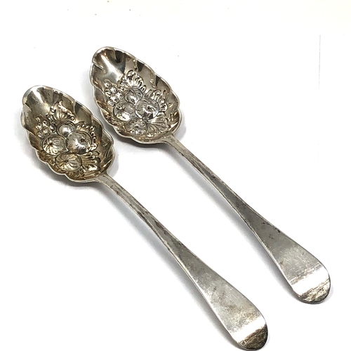 16 - Pair of antique georgian silver berry spoons London silver hallmarks weight 123g each measure approx... 