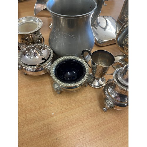 250 - Large selection of silver plated items to include tea services, silver plated Derbyshire masonic gol... 