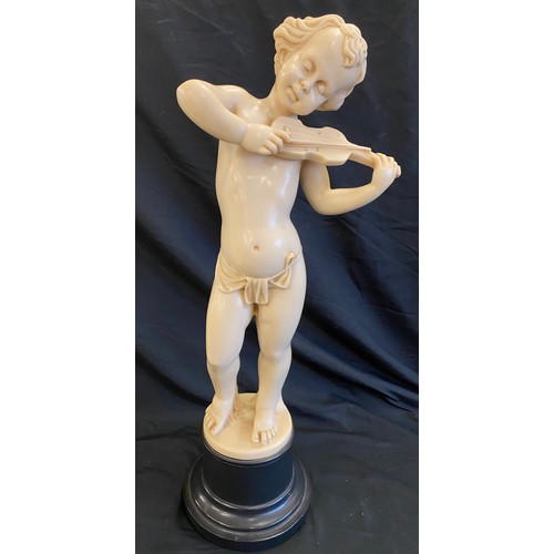 73 - Vintage resin Cherub on plinth, approximate height 22 inches