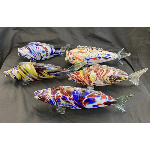 74 - Selection of five Murano glass fish