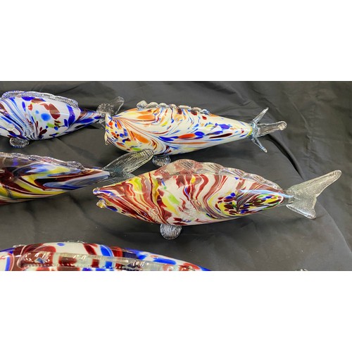 74 - Selection of five Murano glass fish