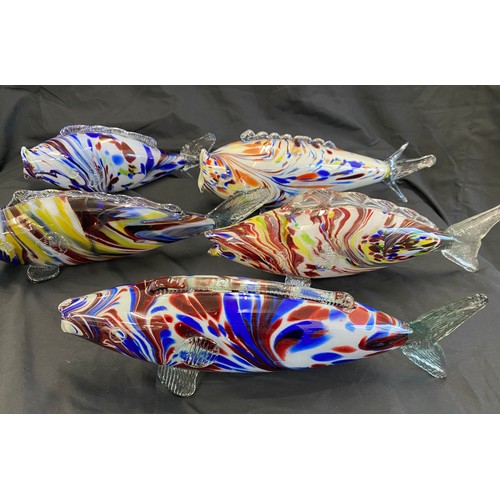 74 - Selection of five Murano glass fish