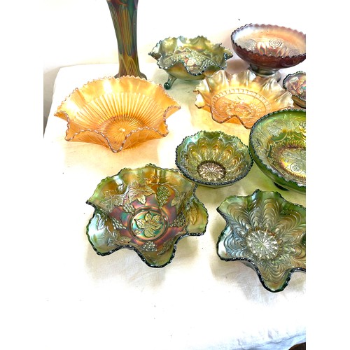 215 - Selection of various pieces of carnival glass to include vases, posy bowls, bowls etc