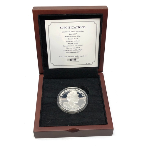 579 - Boxed 2017 Platinum wedding anniversary Piedfort proof silver five pound coin limited No 615 weight ... 