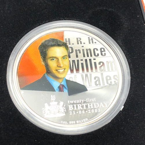 581 - Boxed the twenty first birthday H.R.H  Prince William of wales 1oz silver 999 silver coin